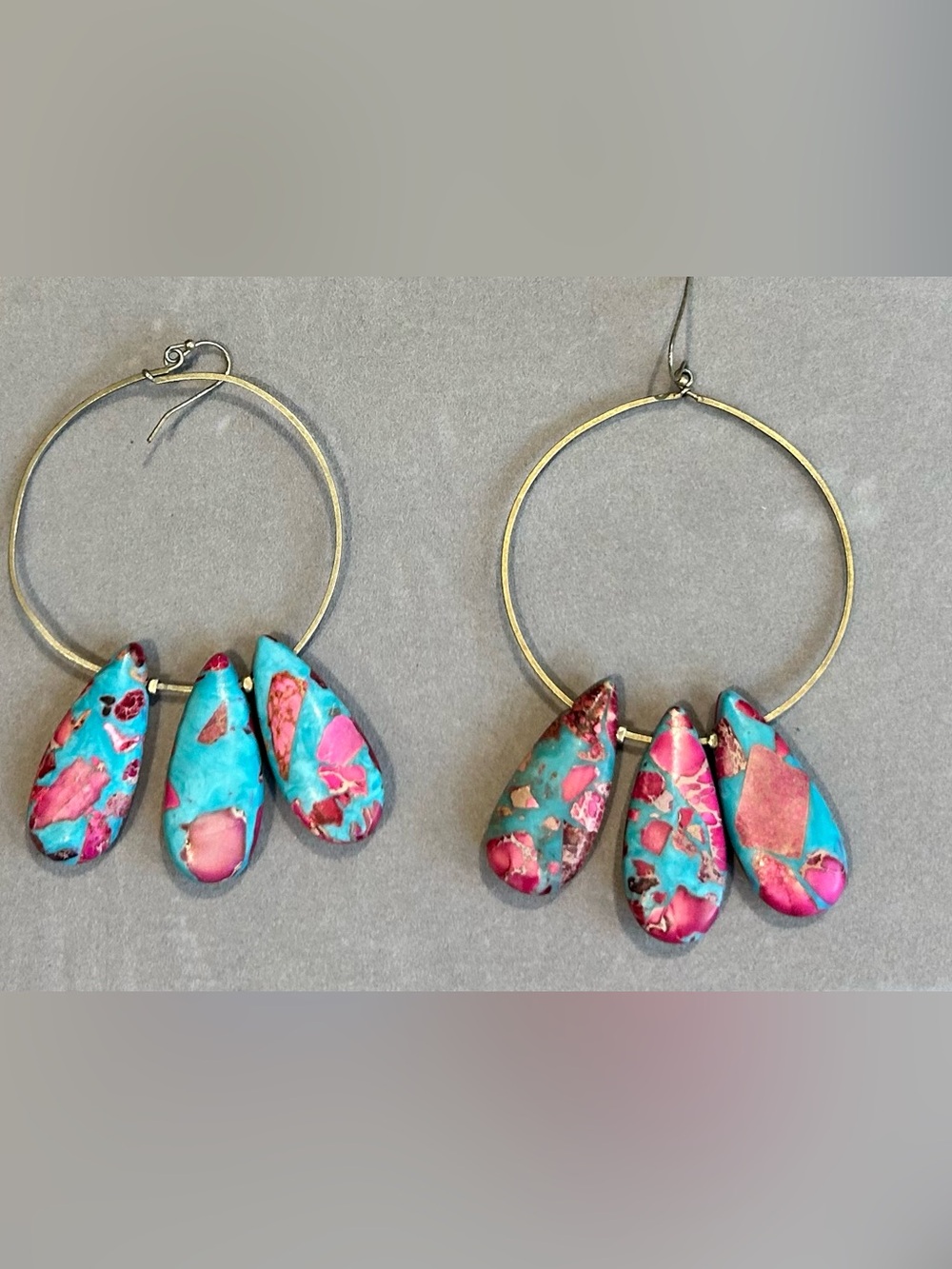 Anthropologie Turquoise & Pink Teardrop Hoop Earrings - Women Jewelry